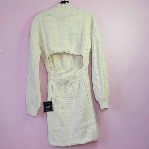LULU'S Patchwork It Cream Cable Knit Cutout Sweater Dress/ M. - Picture 2 of 14